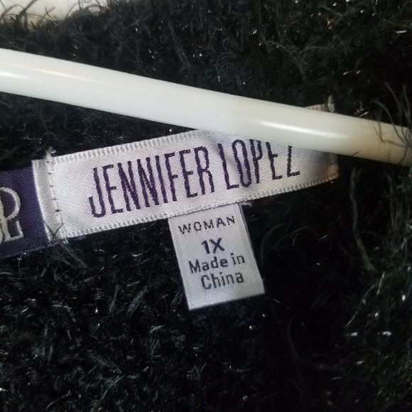 Jennifer Lopez black eyelash fuzzy tie back sweater - Picture 8 of 10